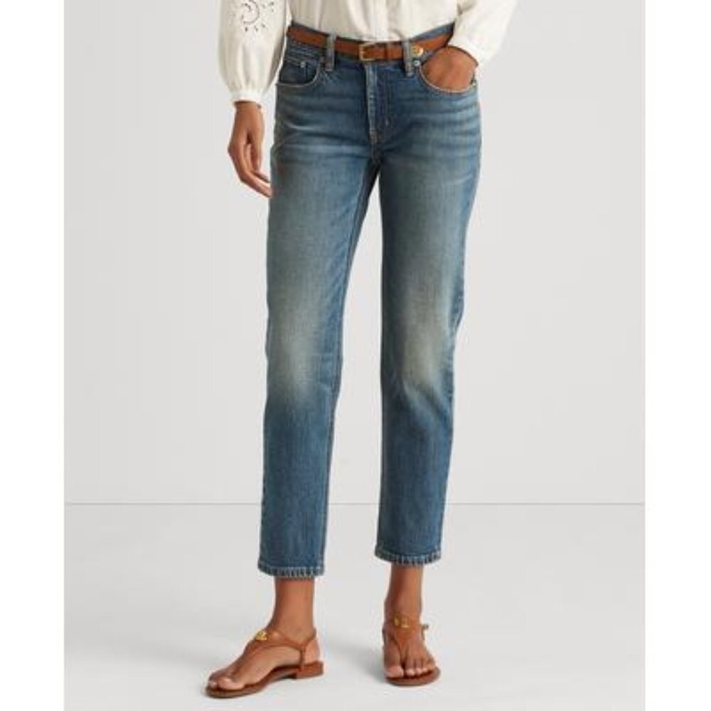 Lauren Ralph Lauren Womens Blue Pocketed Zippered Relaxed Tapered Ankle Jeans 16